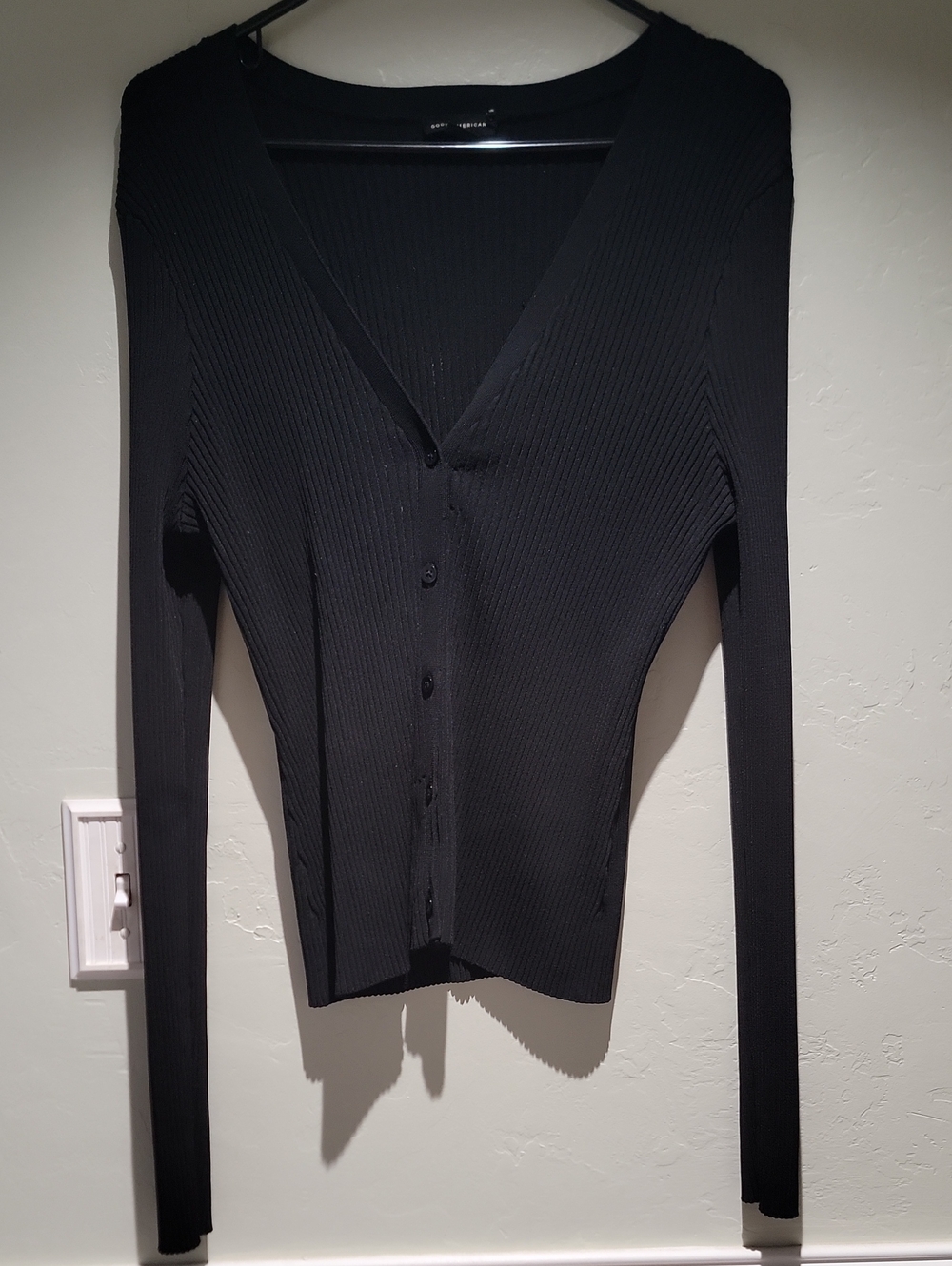 Good American Black Ribbed V-Neck Button-Front Top And Under Top 2pice Set